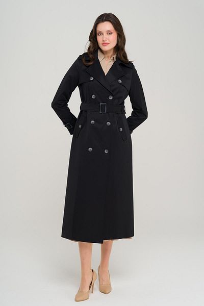Olcay Double Breasted Water Repellent Trench Coat with Epaulettes and Cape Detail Black 6695