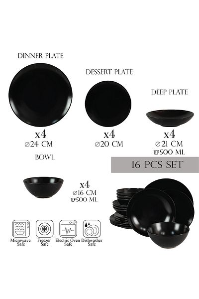 Cesiro 16-piece plate set, for 4 people, Night, Cesiro, Matte Black