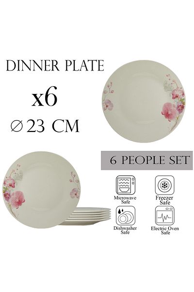 Cesiro Set of 6 dinner plates for 6 people 23 cm, Ivoire with orchids