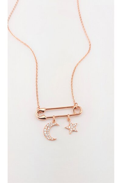 BESİM SİLVER Çengelli İğne Tasarımlı Ay Yıldız Gümüş Kolye