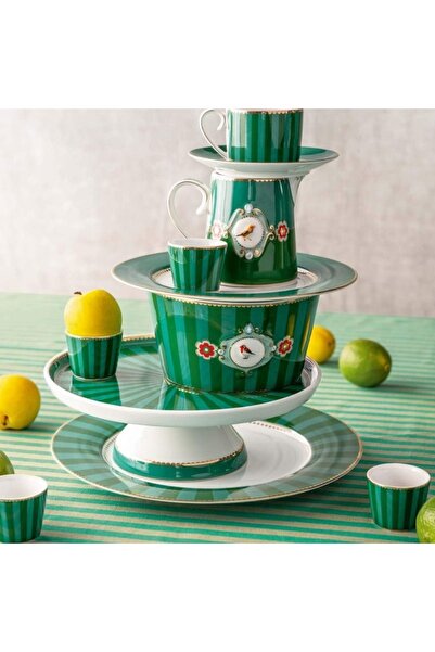 Pip Studio Porcelain bowl, Pip Studio, Stripes Green, 15 cm, Love Birds collection