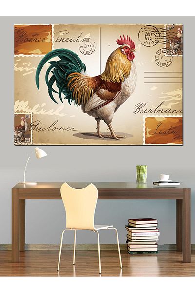 Tablomega Διακοσμητικός καμβάς Rooster And Vintage Text - Ξύλινος πίνακας MDF