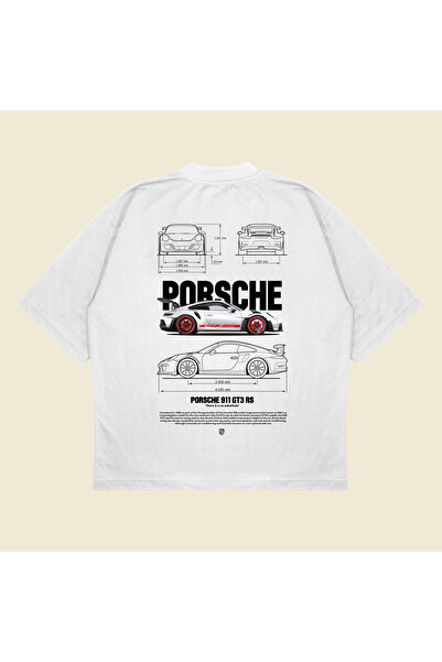 PURE POWER Сива Porsche 911 Boxy Fit Oversized Unisex тениска – дебела тениск...