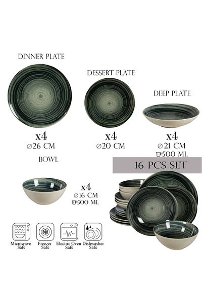 Cesiro 16-piece plate set, for 4 people, Whirlwind, Cesiro, Ivory White with Black