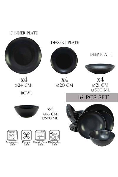 Cesiro 16-piece plate set, for 4 people, Anthracite, Cesiro, Matt Grey