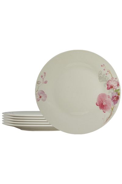 Cesiro Set of 6 dinner plates for 6 people 23 cm, Ivoire with orchids