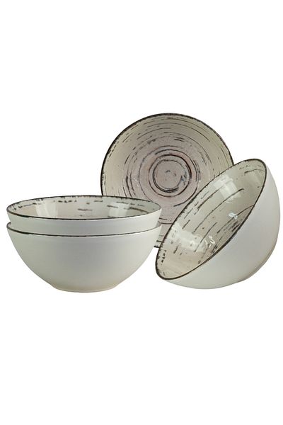 Cesiro Set 4 boluri, 600 ml, Stone, Cesiro, Fabricat in Romania, Alb Ivoire cu linii maro