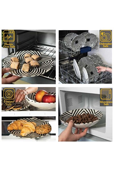 Cesiro Set farfurii 12 piese, pentru 4 persoane, Hawaii, Cesiro, Alb Ivoire decorat cu frunze negre