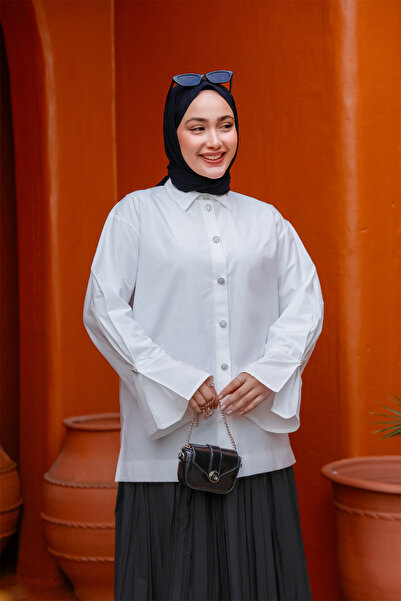 LOCCO Women's Design Button Detailed Shirt White