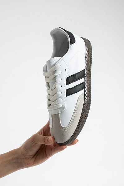 Bayramoğlu White Black Striped Flat Sole Lace-Up Women's Sports Shoes