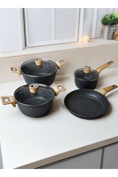 Cady One Granite Pots And Pans Set With Non-stick Surfaces, Heat-insulated Handles And Stainless Steel Lids