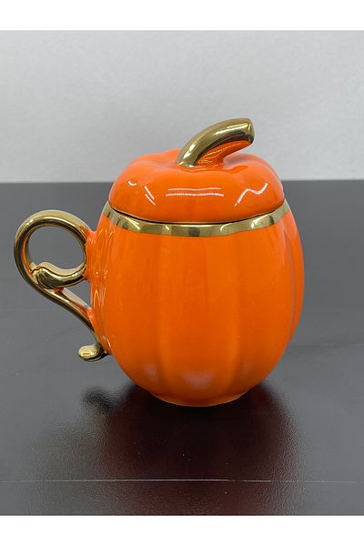 YzHome Porcelain Colorful Gold Gilded Pumpkin Mug with Lid 300ml