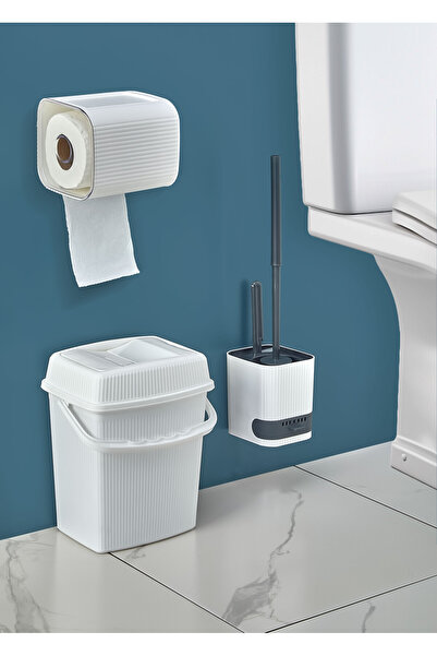 ASlife Home طقم حمام مكون من 3 قطع حامل مناديل حمام/ فرشاة مرحاض مع خزان مياه معلق/ سلة مهملات المرحاض 5 لتر