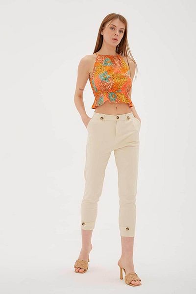 Fashion Friends Comfortable High Waist Stretchy Beige Women's Trousers 25Y0312K1