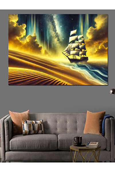 ekart Pânză decorativă pentru nave și mare din aur - pictură din lemn MDF