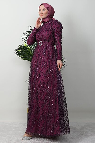 KAWEL فستان سهرة أرجواني نيلدا جليتر