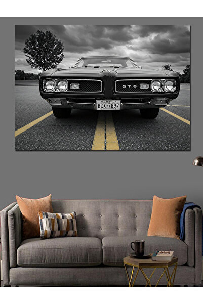 KanvasSepeti Pictură în ulei decorativă clasică cu mașini americane, texturat...