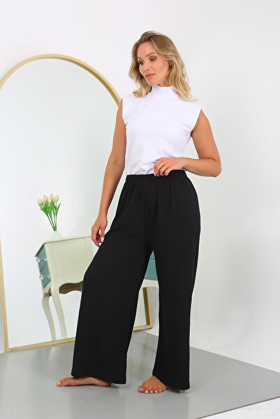 modaserdem Akbeniz Women's Large Size Wrap Pants 210076   Black
