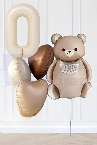 BALON DİYARI مجموعة بالونات عيد ميلاد على شكل دمية دب ريترو بعمر 0 ​​سنة
