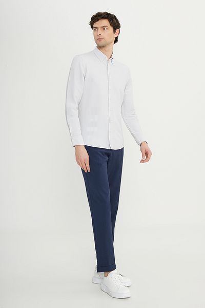 ALTINYILDIZ CLASSICS Men's Stone Slim Fit Slim Fit Buttoned Collar Dobby Seersucker Patterned Shirt