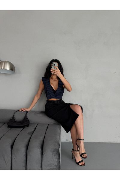 Zeo Basic FUSTA JEAN LICHRA DE LUNGIME MIDI CU SLIT