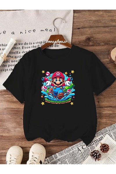 oneagılyazı تي شيرت ماريو مطبوع للأطفال مقاس كبير