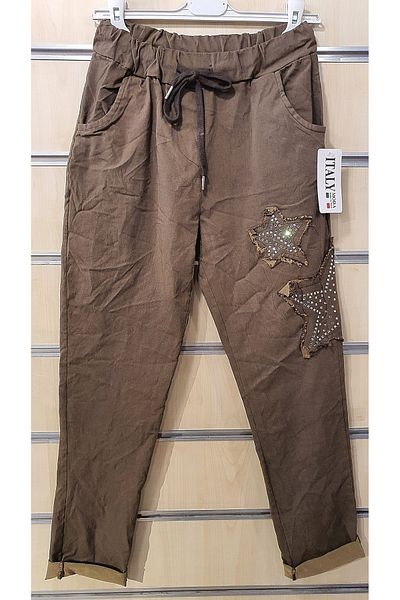 Park Moda Italian Trousers Star Motif Stone Embroidered