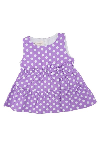 Bebelop Kız Bebek Büyük Puanlı Fiyonklu Fırfırlı Kilotlu Elbise 2'Li Set