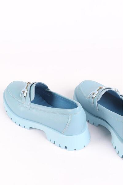 Hayati Arman Women's Genuine Leather Buckle Detailed Loafer Shoes Light Blue