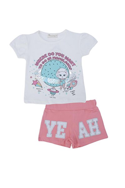 Bebelop طقم علوي وسفلي مكون من قطعتين مع شورت قصير الأكمام مطبوع عليه قطة للف...