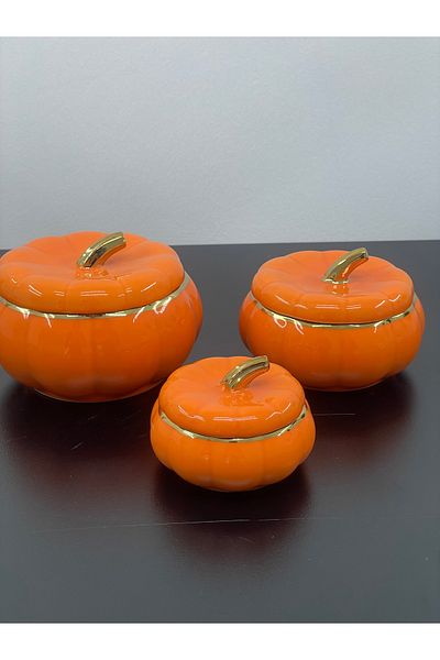 YzHome 3-Piece Porcelain Gilded Pumpkin Bowl in 3 Sizes with Lid