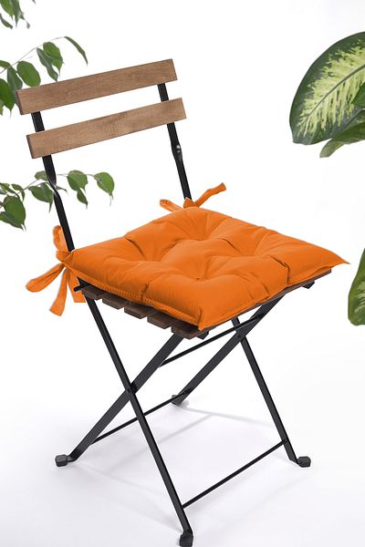 ADARYA HOME Plain Decorative Pouf Chair Cushion with Laces 40X40 (Orange)