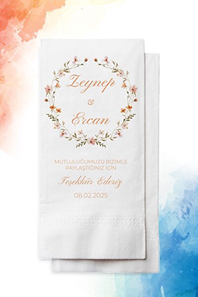 nna tasarım 50 Adet Kişiye Özel İsim Baskılı Düğün Peçetesi(P173-50)