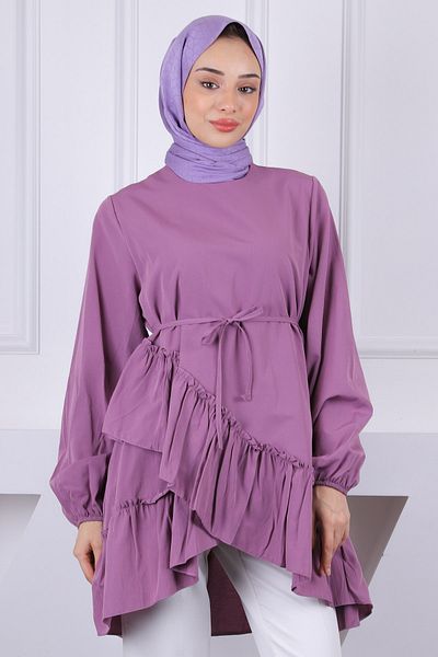 İmajButik Dusty Rose Skirt Layered Ruffled Tunic