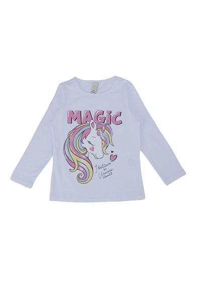 Bebelop Unicorn Printed Girl's Sweat - Heart Writing, Long Sleeve