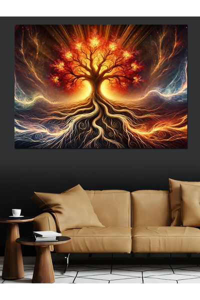 ekart Ilustrație de copac și foc Canvas decorativ - MDF Lemn