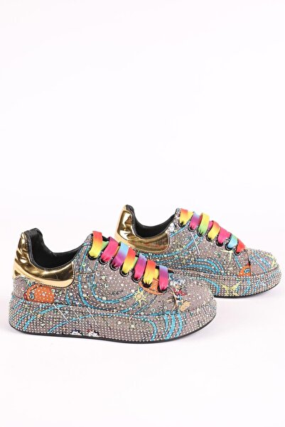 Hayati Arman Women's Lace-Up Stone Detailed Sneaker Green