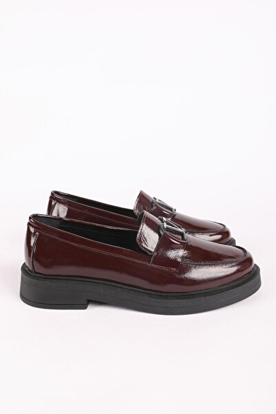Hayati Arman Women's Genuine Leather Buckle Detailed Loafer Burgundy Patent L...