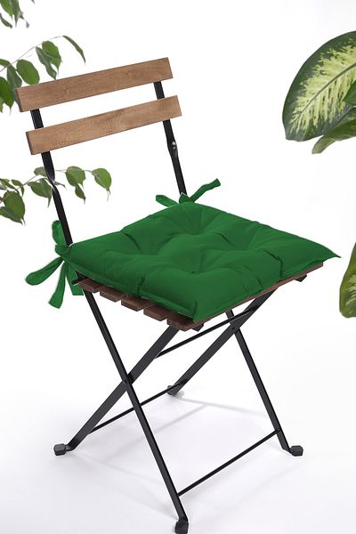 ADARYA HOME Green Plain Decorative Pouf Chair Cushion 40X40 with Laces