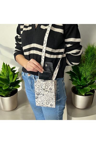 Moserini Patterned Shoulder Strap 3 Compartment Phone and Wallet Bag - Space
