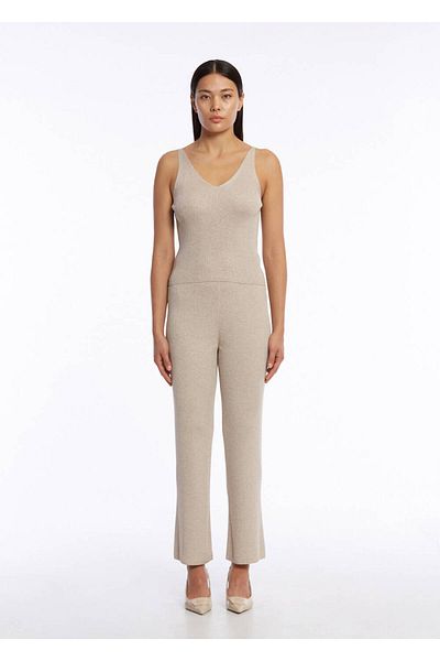 Knitss Slim Fit Μπεζ Πλεκτό Μπλουζάκι