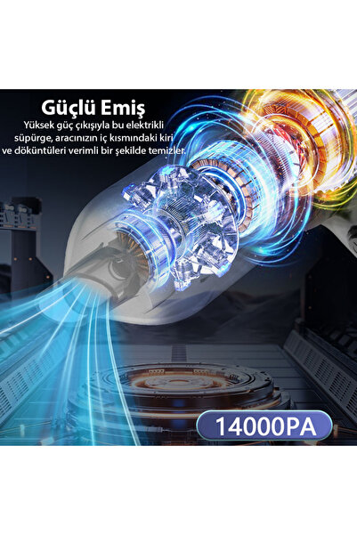 Ally 14000pa Güçlü Portatif 2 Kademeli Tasinabilir Vakumlu Kablosuz Üflemeli Mini Araç Süpürgesi Gri