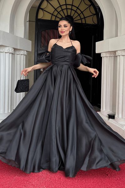 giyimmasalı Φόρεμα Organza Fabric με κορδόνι πλάτης - ΜΑΥΡΟ