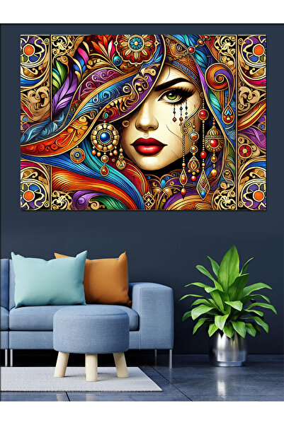 ekart Renkli Kadın Portresi Dekoratif Kanvas - Mdf Ahşap Tablo