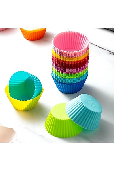 Tilbe Home Colorful 30 Pieces Silicone Muffin Cupcake and Brownie Mold Reusable