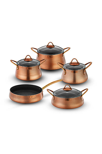 Brioni Elegance 9 Piece Fireproof Nonstick Gold Granite Induction Cookware Set