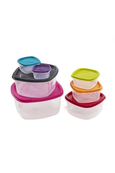 vanora SET OF 7 SQUARE FOOD CONTAINERS WITH LIDS, PLASTIC