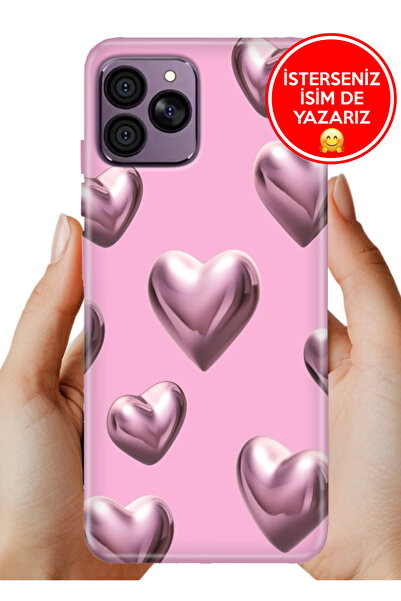 HİKİNG A41 Kılıf Desenli Rubber Kamera Korumalı Silikon Platin Kalp