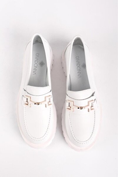 Hayati Arman Women's Genuine Leather Buckle Detailed Loafer Shoes White