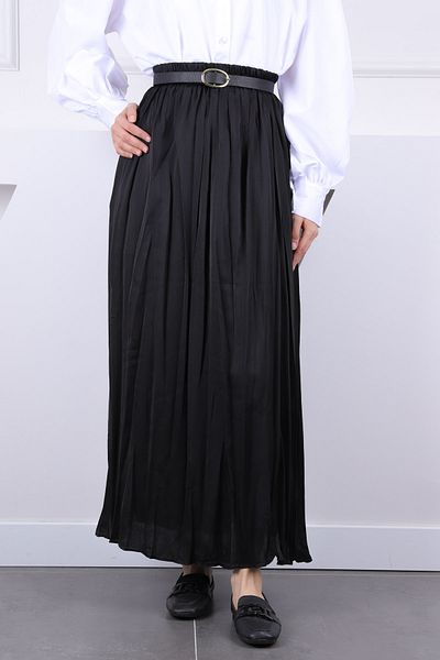 İmajButik Μαύρη ελαστική μέση σατέν φούστα